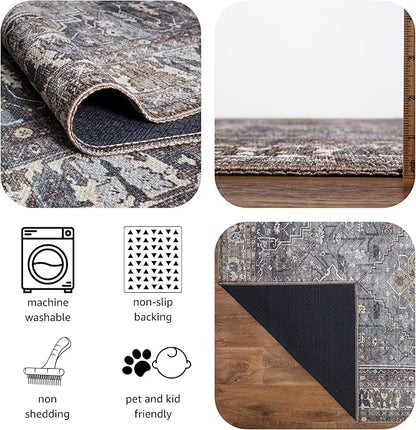 Keen Home Design 9x12 Rug - Machine Washable Area Rug with Non-Slip Backing, Ideal for Living Room, Dining Room, Bedroom - Vintage, Easy Clean, Durable, Low Pile Rug - (9' x 12')