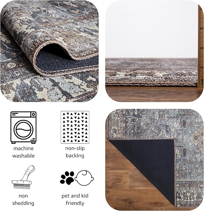 Keen Home Design 2x12 Rug - Machine Washable Runner Rug with Non-Slip Backing, Ideal for Hallway, Entryway, Kitchen, Laundry Room - Vintage, Easy Clean, Durable, Low Pile - (2'6" x 12')