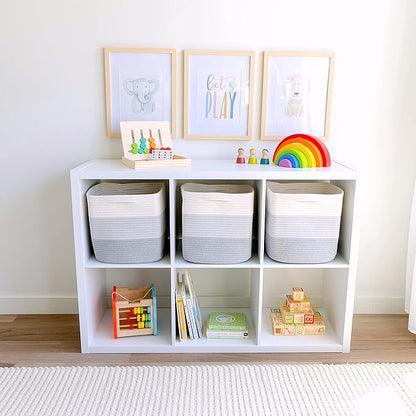 NaturalCozy Storage Cubes 11 Inch Cotton Rope Woven Baskets for Organizing, 3-Pack | Cube Storage Bin | Square Storage Baskets for Shelves Organizer, Classroom, Kids Toy Bins, Closet, Baby Nursery