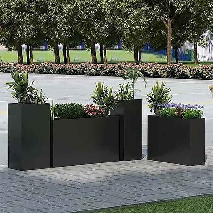 Galvanized Steel Metallic Heavy Planter for Outdoor Plants Metal Outdoor Planter Spliced Flower Box with Partitions for Outside,Indoor,Garden (Black, 24 * 12 * 24)