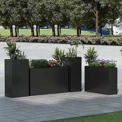 Galvanized Steel Metallic Heavy Planter for Outdoor Plants Metal Outdoor Planter Spliced Flower Box with Partitions for Outside,Indoor,Garden (Black, 24 * 12 * 24)