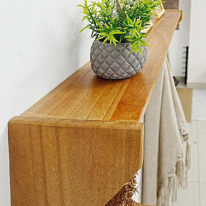 SKOLOO Wall Shelf with Hooks, 24-Inch Brown Coat Rack Wall Mount with Shelf Organizer - Lightweight & Sturdy, 5 Tri Hooks - Perfect for Entryway, Hallway, Living Room, Bedroom, Mudroom