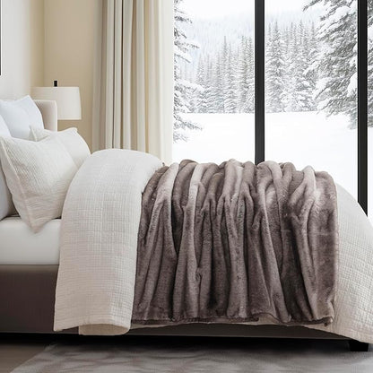 Ultra Soft Luxury Fluffy Mink Faux Fur Throw Blanket, Thick Warm Fall Winter Blankets for Bed, Couch, Cozy Plush Reversible Blanket for Chair, Sofa (Ombré Hazel Brown, 60"x80")