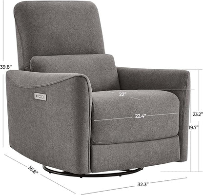 CHITA Power Recliner Chair Swivel Glider, FSC Certified Fabric Living Room Reclining Sofa Chair with Lumbar Support, Metal Grey