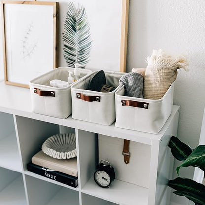 OrganiHaus Small Fabric Storage Baskets for Shelves 6 Pack, 12x8in Closet Storage Bins for Shelves, Cloth Baskets for Organizing, Linen Closet Organizers, Fabric Basket, White Basket
