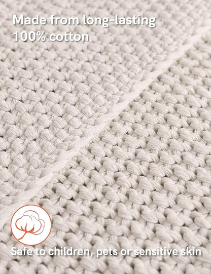 YnM Chunky Cotton Knit Throw Blanket, Cable Knit Throws for Bed Couch Sofa, Comfy & Relaxing, Decorative Piece for Farmhouse Modern Boho Rustic Scandinavian Chic Vibe, Cream White 50x60 Inches