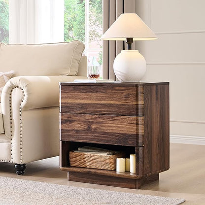 Nightstand with Charging Station, 22" Push-to-Open Bedside Table with 2 Storage Drawers, Large Modern End Table for Bedroom,Living Room,Brown