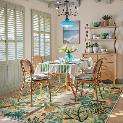 LIVEBOX Boho Jungle Animal Print 5 x 7 Area Rugs for Living Room, Soft Yellow Rug for Bedroom, Non-Slip Machine Washable Rugs for Dining Room Office, Kids Rugs for Playroom Sun Rug for Nursery Room