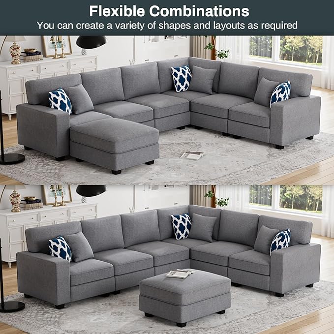 L Lengend Vansen Modular Sectional Sofa U Shaped Couch with Ottoman Modern Reversible Corner Sectional Couch for Living Room (Dark Grey, U Shaped Sofa-2)