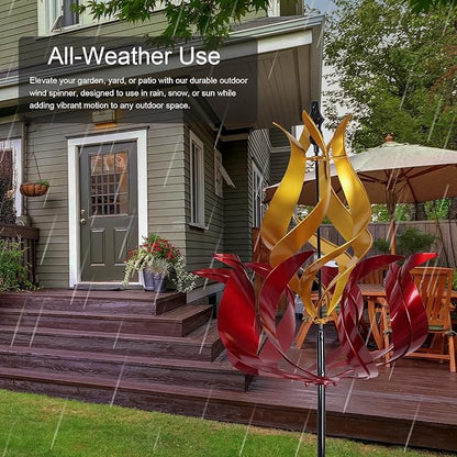 hogardeck Large Wind Spinners Outdoor, 93.3" Metal Tulip Wind Spinner with Stake, 360° Rotating Yard Art, Kinetic Flame Wind Sculptures for Home Lawn Backyard Patio Garden Decor (Red, Golden)