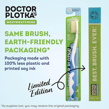 MOUTHWATCHERS Soft Flossing Toothbrushes, Value Pack of 4, Blue, Manual Toothbrush for Adults, Ultra Clean, Good for Sensitive Teeth and Gums, by Dr. Plotka's