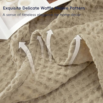 PHF Ultra Soft Waffle Weave Blanket Queen Size 90"x 90"- Washed Lightweight Breathable Cozy Woven Blanket for Bed - Aesthetic Decor for Couch Bedding Sofa Home Car - Khaki