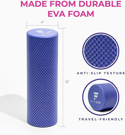 Recovery Foam Roller - High Density Travel Foam Roller for Muscle Massage and Deep Tissue Relief - Compact and Portable for Exercise, Travel, and Fitness - 12"x4", Purple