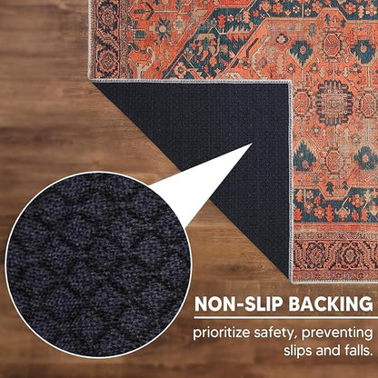 Keen Home Design 2x10 Rug - Machine Washable Runner Rug with Non-Slip Backing, Ideal for Hallway, Entryway, Kitchen, Laundry Room - Vintage, Easy Clean, Durable, Low Pile - (2'6" x 10')