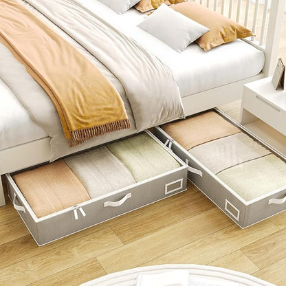 Under Bed Storage Containers, 2-Pack Underbed Storage Box, Collapsible Clothes Storage Bins with Handles and Lid, Large Under Bed Organizers for Shoe, Blanket, Toy, Pillow, Sheet, Gray