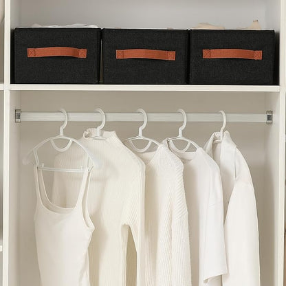 linen closet organizers and storage, 3 Pack Large Storage Baskets, Washable, Clothing Storage Bins with Handle, Closet Organizer for Storage Sweater,Sheets (Black, 16"x9½"x6¾")