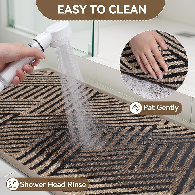 Front Door Mat Outside Entrance, Non Slip Rubber Backing, Trap Dirt and Moisture, Easy Clean Low Profile Welcome Floor Mats for Patio Porch Indoor Outdoor Entry Mat, 24x35 Inch, Brown