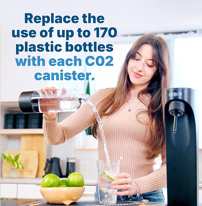 Soda Sense 60L CO2 Exchange Canister - 2 Pack, Threaded Style - Compatible with All 'Screw-In' Soda/Sparkling Water Makers, Including SodaStream BLUE Cylinder Models, Ninja Thirsti, Philips & More