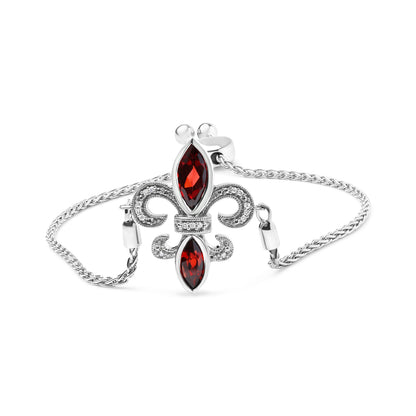 .925 Sterling Silver Marquise Garnet  and Diamond Accent Lariat 4â€-10â€ Fleur De Lis Adjustable Bolo Bracelet (H-I Color, SI1-SI2 Clarity)
