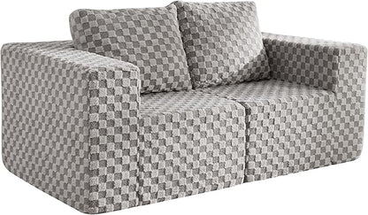 Modular Sectional Sofa 2 Seater Loveseat Modular Couch with Deep Seat Memory Foam Cloud Chair with Pillows Oversized Sectional Sofa for Living Room Bedroom (Plush Grey, Loveseat)