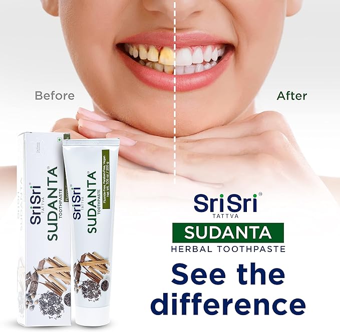 Sri Sri Tattva Sudanta Herbal Toothpaste for Oral Care Protection - Fluoride Free Ayurvedic Toothpaste to Strengthen Teeth and Gums Without Causing Sensitivity - All Natural, 200g (1 Pack)
