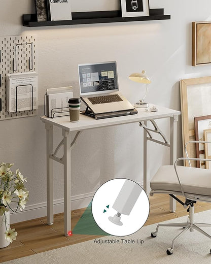 Frylr Small Folding Computer Desk – Portable 35.8 Inch Foldable Laptop Table, Collapsible and Compact for Easy Storage and Fast Setup, Lightweight for Small Spaces, Craft and Study Use, White
