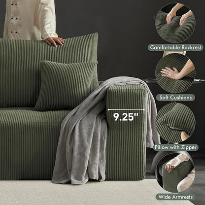 Boneless Sectional Cloud Couch Sofa for Living Room, 112" U-Shaped Modular Modern Lounge Sleeper Green Couches with Chaise, No Assemble, Cordury Compression Upholstered Sofas
