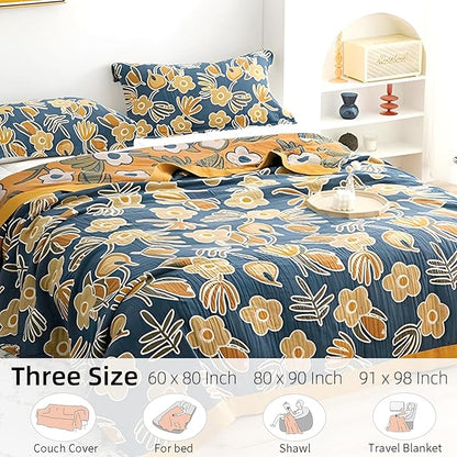 Boho Throw Blanket for Bed - 100% Pure Cotton Ultra Soft Rustic Quilt - Farmhouse Decor Bed Blankets, All Season Rustic Throw for Sofa Couch Chair(60"×80", Floral)