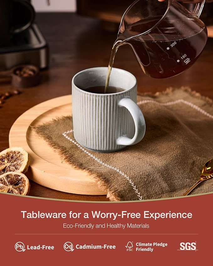 famiware Coffee Mug Set for 4, Star 12 oz Catering Mugs Cup Set with Handle for Coffee, Tea, Cocoa, Milk - Ceramic Stoneware Drinkware Set, Matte Grey