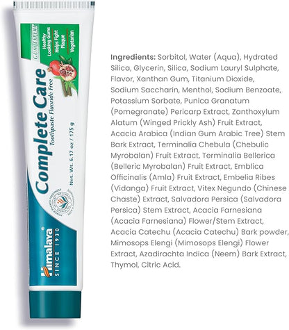 Himalaya Complete Care Toothpaste, Fluoride Free to Reduce Plaque and Brighten Teeth, 6.17 Oz