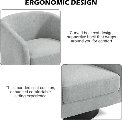 Swivel Barrel Accent Chair, Modern Round Chenille Fabric Arm Chair for Living Room, Bedroom, Comfy Club Reading Chairs for Adults（Chenille Fabric, Light Grey, Set of 4