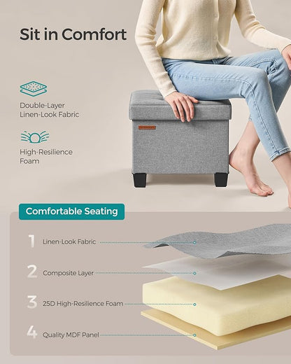SONGMICS Storage Ottoman, Small Ottoman Foot Rest with Legs, 12.6 x 15.8 x 13.2 Inches Foot Stool, Load up to 660 lb, for Living Room, Bedroom, Dorm, Dove Gray ULSF012G02