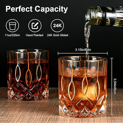 Gold Rim Whiskey Glasses Set of 2,Crystal Old Fashioned Glasses-Luxury Gold Collection,Perfect for Scotch Bourbon Rocks Cognac Vodka Gin Tequila Rum Liquor,Whiskey Gifts for Men