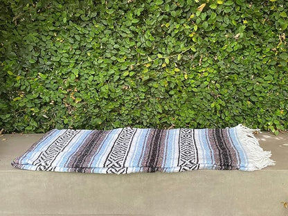 Del Mex Classic Mexican Blanket, Large Authentic Woven Falsa Throw (70"x50"), Artisan Southwest Décor for Beach, Yoga, Outdoors (Light Blue)