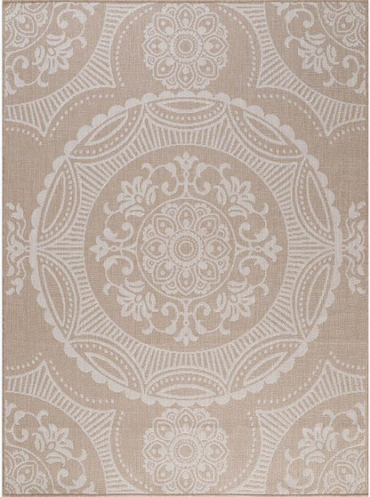 Medallion Outdoor Rug 5x7 Washable Outside Carpet for Indoor Patio Porch Waterproof Easy Cleaning Non Shedding Area Rugs Beige 5 x 7