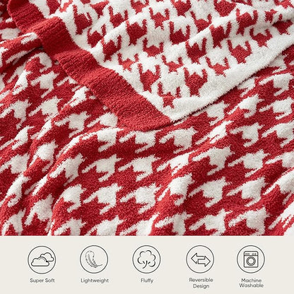 Snuggle Sac Christmas Red Houndstooth Throw Blanket for Couch, Reversible Super Soft Warm Blankets Cozy Knit Fuzzy Plush Lightweight Throws for Sofa Bed Houndstooth Red, 50x60 inches