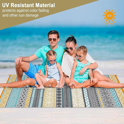 GAOMON Outdoor Plastic Straw Rug, 10'x20' Reversible Sage Green Patio Mat, Flower Modern Design for RV, Backyard, Deck, Camping, Picnic, Teal/Yellow(Bohemia)
