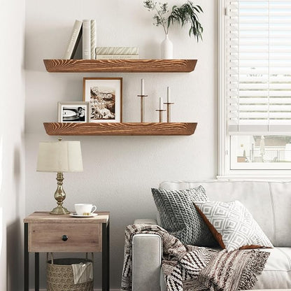 24"x6.8"x1.6" Slanted Floating Wall Shelves 2-Pack - Rustic Brown Finish, Heavy-Duty Solid Wood Design with Hidden Brackets - Perfect for Living Room, Kitchen, Bathroom, or Office