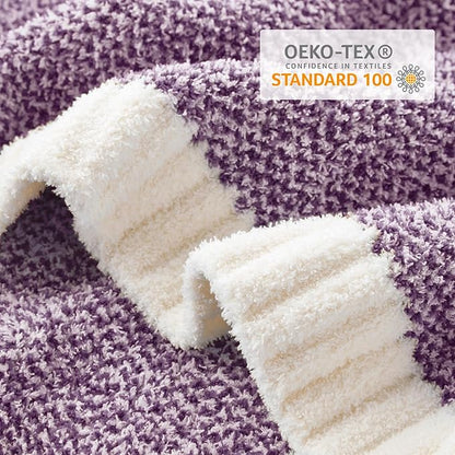 Snuggle Sac Buttery Purple Throw Blanket for Couch, Reversible Super Soft Knitted Blankets, Warm Cozy Knit Fuzzy Plush Lightweight Throws Dupes for Sofa, Bed, Picnic, Purple, 50 x 70 inches