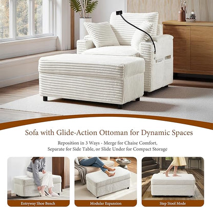 Accent Chair with Storage Ottoman Upholstered Living Room Chairs for Reading Chair with Chaise Lounge Chairs Indoor, Comfortable Armchair for Bedroom