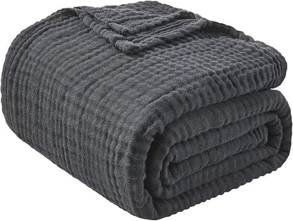 EMME Cotton Muslin King Blanket Bed Layering Breathable Gauze Blanket Soft Lightweight Blankets Adults (Black, 108"x90")