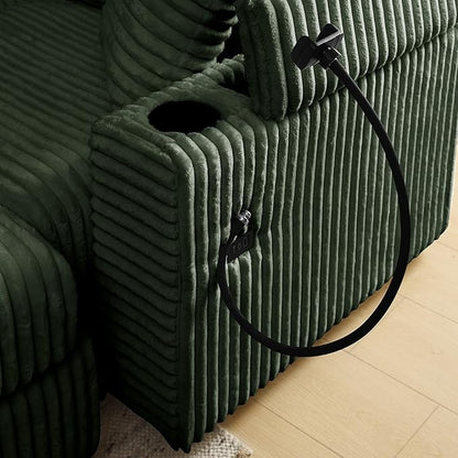 Modular Sectional Sofa Couch, Plush Corduroy Fabric Sectional Couches for Living Room with USB Charging Ports, Phone Holders, and Multi-Functional Storage Armrests (Green, 3set+1ottoman)