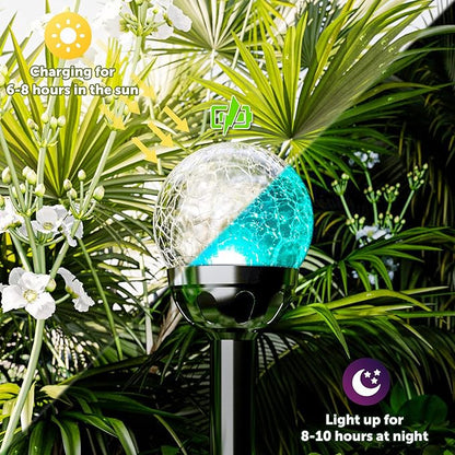 GIGALUMI Solar Outdoor, Cracked Glass Ball Solar Garden Lights, Color Changing Lights Outdoor,Garden LED for Path, Patio, Yard, 6 Pack Pathway