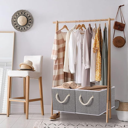 Yawinhe Collapsible Storage Bins 1-Pack, Large Fabric Baskets with Rope Handle, Organizers for Shelves, Closets, Clothes, 16.53''Lx11.81''Wx10.23''H, Grey