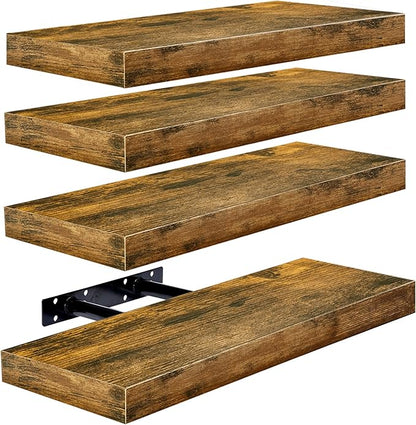 Sorbus Floating Shelves for Wall, Bathroom Shelves Wall Mounted for Kitchen, Bedroom, Living Room, Bathroom Storage, Over Toilet, Hanging Book Shelf for Ｗall Home Decor (Rustic Brown, 4 Pack)