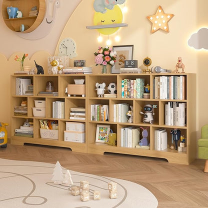 Book Shelf, 10 Cubes Storage Organizer, 3-Tier Open Shelf Wooden Bookcase, Freestanding Wooden Bookshelf Cube Shelf for Bedroom, Living Room