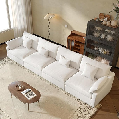 JACH Sectional Couches for Living Room, 4 Seater Cloud Sectional Couch with Deep Seat, Down Filled Modular Sofa, Covers Removeable & Washable, Sofas Furniture for Living Room, White
