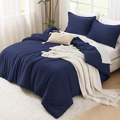 Litanika Navy Blue Twin/Twin XL Comforter Set, 2 Pieces Lightweight Solid Bedding Comforter Set, All Season Fluffy Bed Set (66x90In Comforter & 1 Pillowcase)