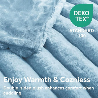 BEDELITE Faux Rabbit Fur Blanket, Luxurious 3D Striped Spring Blanket for Decor & Gift, Soft and Warm Plush Fluffy Faux Fur Throw Blanket All Seasons Suitable, (Light Blue, 50"x 60")