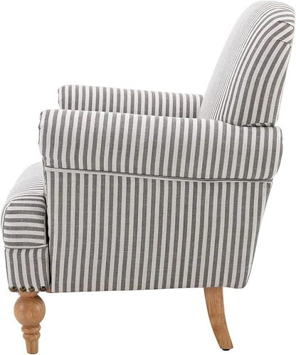 chairus Linen Accent Chair for Living Room Upholstered Mid Century Modern Single Sofa Chair with Solid Wood Legs Comfy Reading Chair Armchair for Bedroom/Office Room/Recption/Lounge, Black Stripe